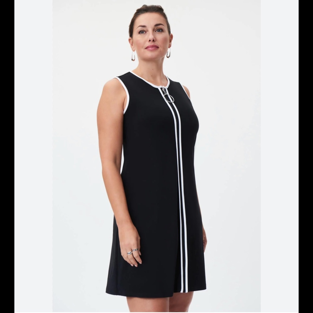 Joseph Ribkoff Black/Vanilla Color-Block A-Line Sleeveless Dress